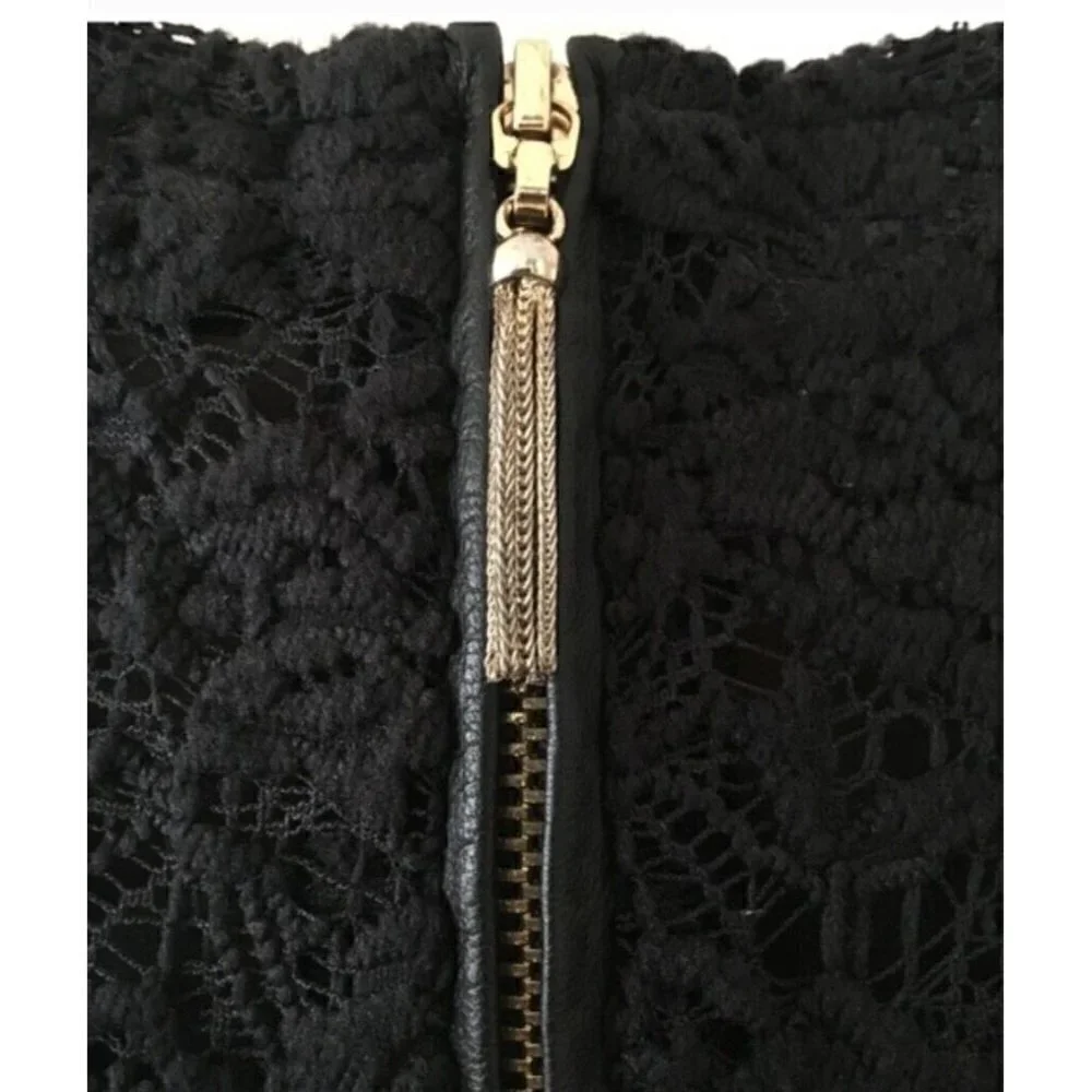 $298 Juicy Couture Sz XS Black Lace Mini Dress Faux Leather Trim Shift Sheath
